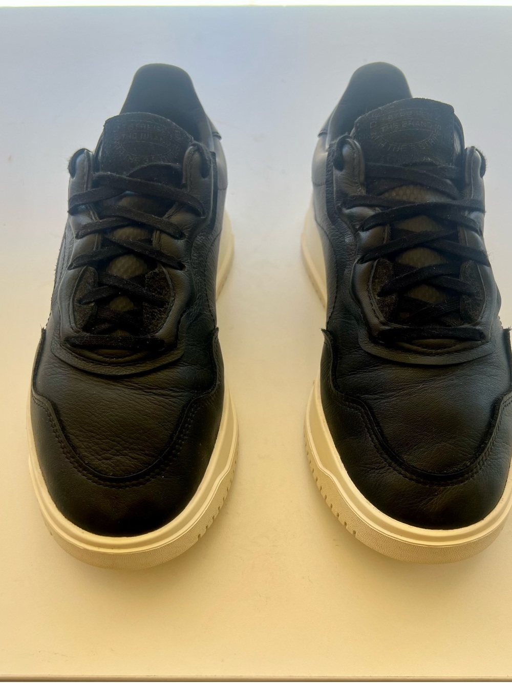 adidas Men's Black Leather Sneakers with Cream Sole